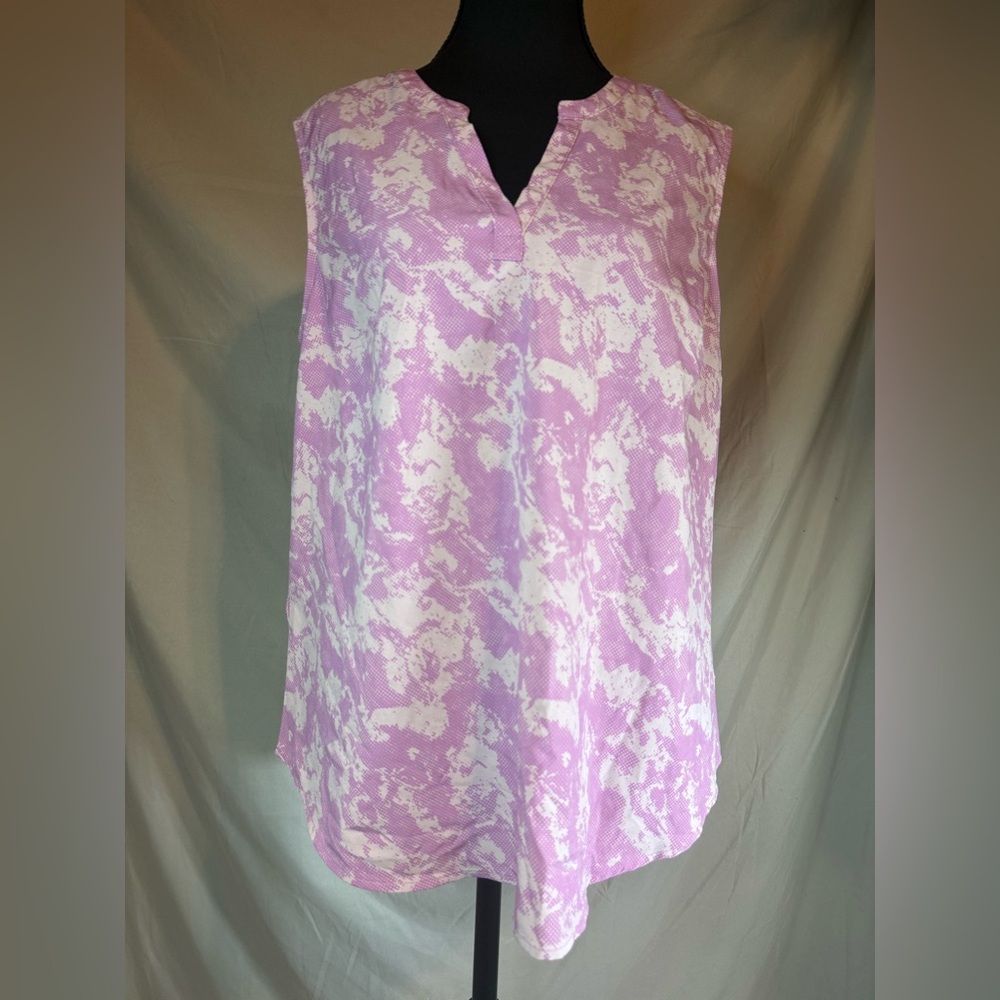 Eddie Bauer Sleeveless Shirred V-Neck Tunic – Petal Purple Tie Dye 💜